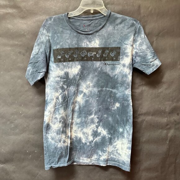 Champion Tie Dyed Cotton Tee Shirt Sign Language Black Tied Dyed Blue Size Small - Picture 6 of 6